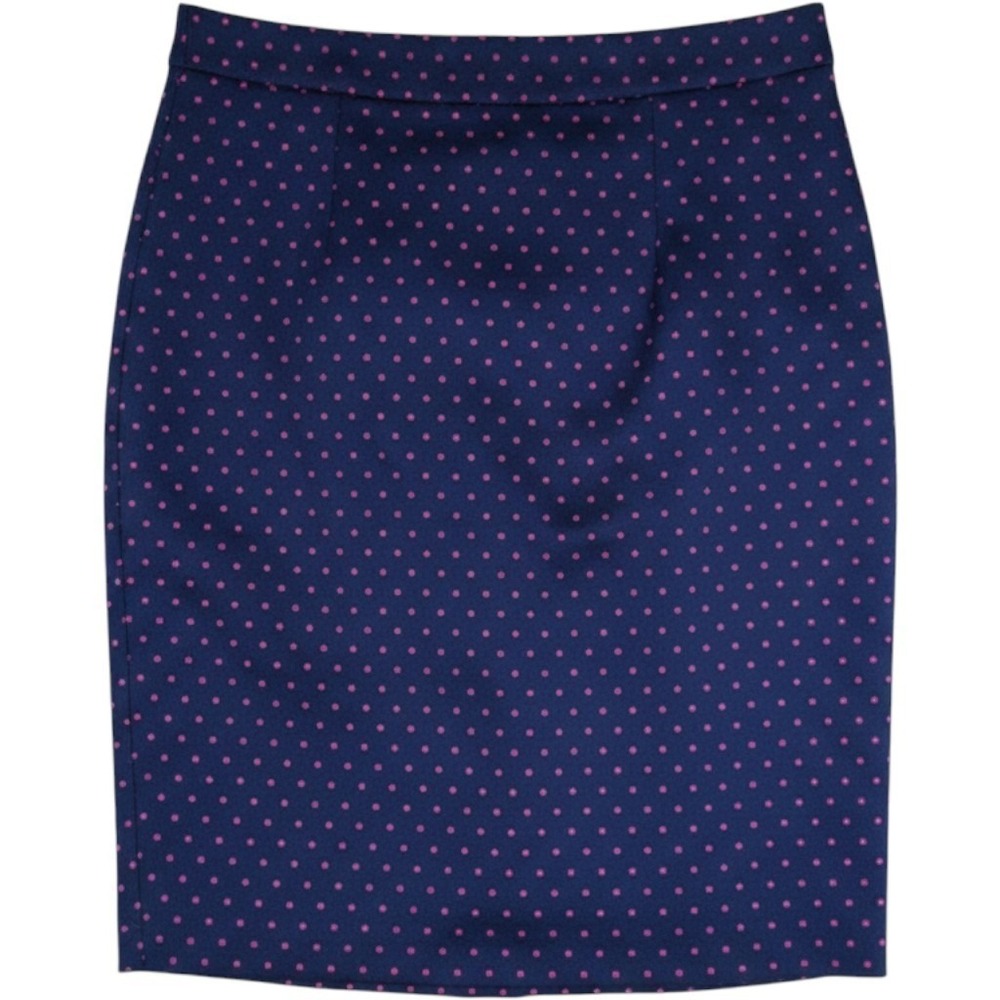 J.CREW Pencil Skirt Women 2 Navy Blue Red Polka Dot Sateen Lined 37532
